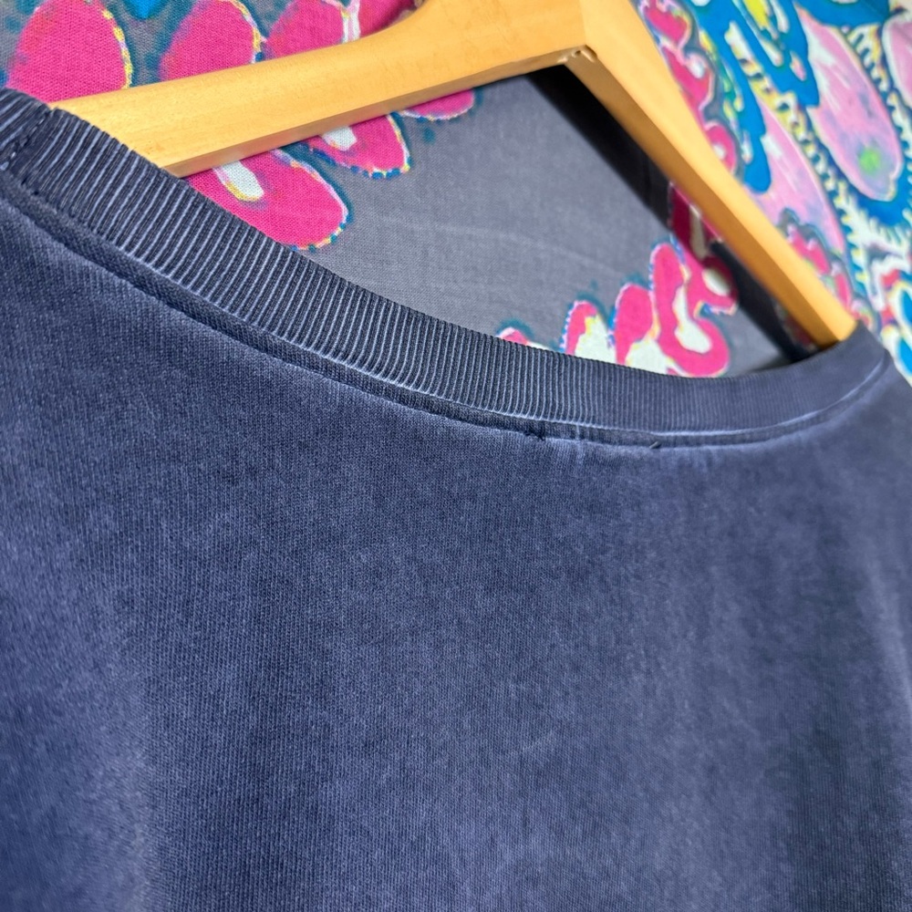 ANTHROPOLOGIE Vintage Look Cropped Oversized Navy Blue Sweatshirt Raw Hem Large - Picture 5 of 11